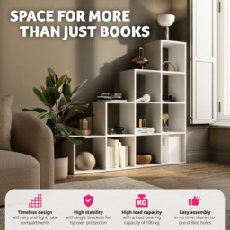Tectake Talis 10 Shelf White Cube Bookshelf - Size: 130 x 130 x 29cm - Wilko - thumbnail 5
