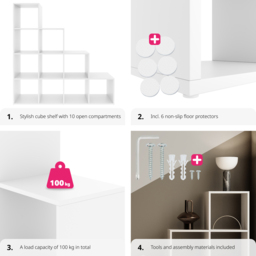 Tectake Talis 10 Shelf White Cube Bookshelf - Size: 130 x 130 x 29cm - Wilko - thumbnail 6