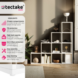 Tectake Talis 10 Shelf White Cube Bookshelf - Size: 130 x 130 x 29cm - Wilko - thumbnail 4