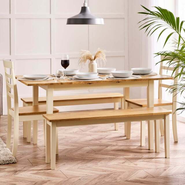 Furniturebox Salisbury Walton 6 Seater Extending Dining Bench Set Cream - Wilko - image 1
