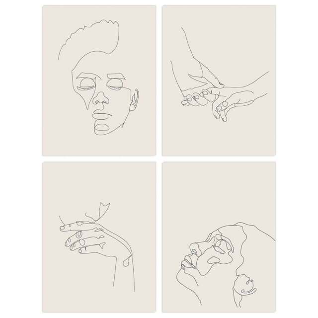 Wee Blue Coo Black and Cream Minimalist Line Drawing Faces Hands Wall Art Print 30 x 41cm 4 Pack - Size: 40.5 x 30.5 x 0.3cm - Wilko - image 1