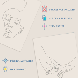 Wee Blue Coo Black and Cream Minimalist Line Drawing Faces Hands Wall Art Print 30 x 41cm 4 Pack - Size: 40.5 x 30.5 x 0.3cm - Wilko - thumbnail 5