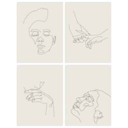 Wee Blue Coo Black and Cream Minimalist Line Drawing Faces Hands Wall Art Print 30 x 41cm 4 Pack - Size: 40.5 x 30.5 x 0.3cm - Wilko - thumbnail 1