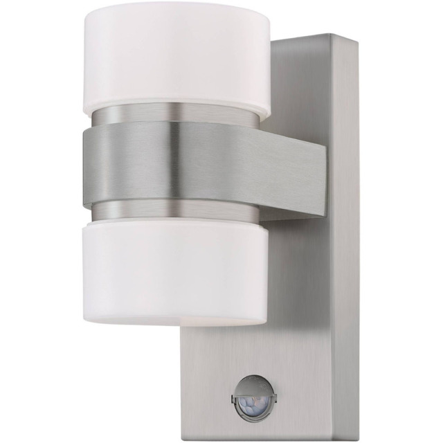 EGLO Atollari LED 2 Light Silver Exterior Sensor Wall Light - Size: 10.0 x 15.5 x 23.0cm - Wilko