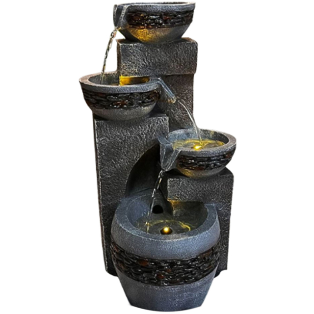 Tranquillity 4 Pebble Bowls Modern Solar Powered LED Water Feature - Size: 49 x 28 x 24cm - Grey - Wilko - image 1