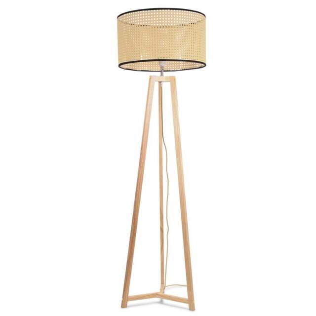 ValueLights Lottie Wicker Drum Shade Natural Wood Tripod LED Floor Lamp - Size: 148 x 45 x 45cm - Cream - Wilko - image 1