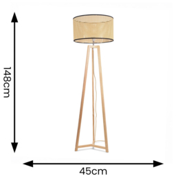 ValueLights Lottie Wicker Drum Shade Natural Wood Tripod LED Floor Lamp - Size: 148 x 45 x 45cm - Cream - Wilko - thumbnail 5