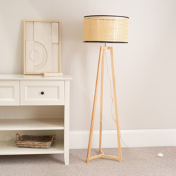 ValueLights Lottie Wicker Drum Shade Natural Wood Tripod LED Floor Lamp - Size: 148 x 45 x 45cm - Cream - Wilko - thumbnail 4