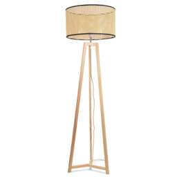 ValueLights Lottie Wicker Drum Shade Natural Wood Tripod LED Floor Lamp - Size: 148 x 45 x 45cm - Cream - Wilko