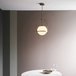 Merano Cosenza Antique Brass and Opal Glass Ceiling Light - Size: 27.5 x 27.5 x 86cm - Brown - Wilko - thumbnail 6