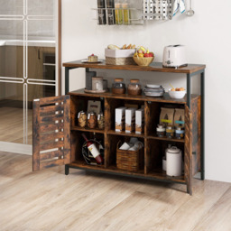 Costway 2 Door 3 Shelf Rustic Brown Sideboard - Size: 114 x 44 x 21cm - Wilko - thumbnail 4