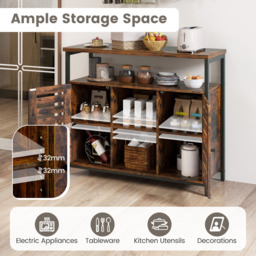 Costway 2 Door 3 Shelf Rustic Brown Sideboard - Size: 114 x 44 x 21cm - Wilko - thumbnail 5