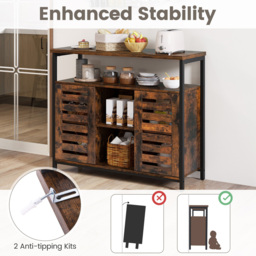 Costway 2 Door 3 Shelf Rustic Brown Sideboard - Size: 114 x 44 x 21cm - Wilko - thumbnail 7