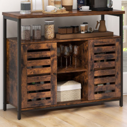 Costway 2 Door 3 Shelf Rustic Brown Sideboard - Size: 114 x 44 x 21cm - Wilko