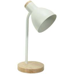 ValueLights Woody White Metal Dome Shade Wooden LED Desk Lamp - Wilko