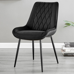 Furniturebox Cesano Set of 2 Black Velvet Dining Chair - Wilko - thumbnail 1
