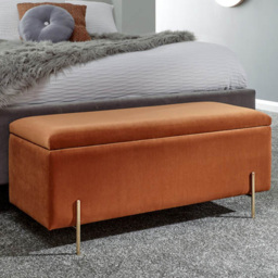 GFW Mystica Russet Velvet Ottoman Storage Bench - Size: 37 x 98 x 43cm - Brown - Wilko