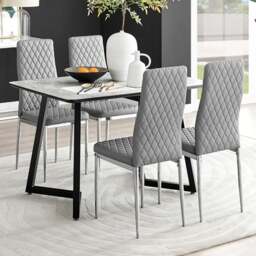 Furniturebox Copeland Valera Marble Effect 4 Seater Dining Set White Grey and Chrome - Wilko - thumbnail 1