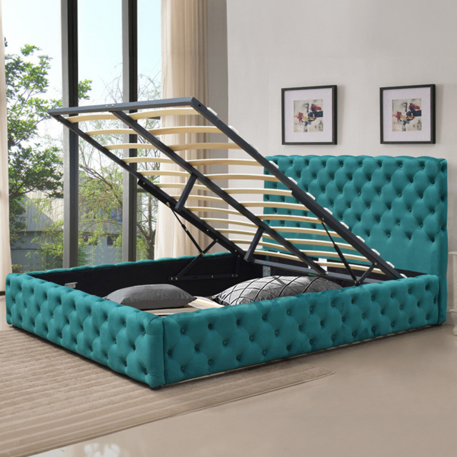 Comfy Living King Size Green Tufted Fabric Gaslift Bed Frame - Wilko - image 1