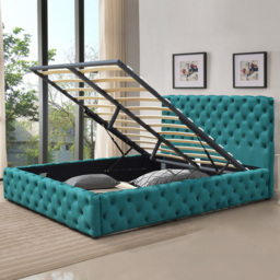 Comfy Living King Size Green Tufted Fabric Gaslift Bed Frame - Wilko