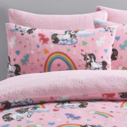 Velosso Double Multi Unicorn Teddy Fleece Duvet Set - Pink - Wilko - thumbnail 4
