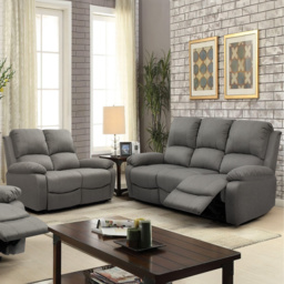 Brooklyn 5 Seater Light Grey Luxury Linen Recliner Sofa Set - Wilko - thumbnail 1