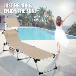 tectake Lorella Beige Aluminium Frame Foldable Sun Lounger - Size: 1 Seater - Cream - Wilko - thumbnail 5