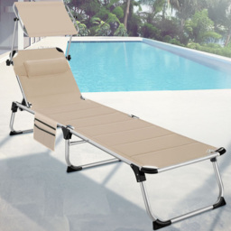 tectake Lorella Beige Aluminium Frame Foldable Sun Lounger - Size: 1 Seater - Cream - Wilko