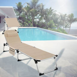 tectake Lorella Beige Aluminium Frame Foldable Sun Lounger - Size: 1 Seater - Cream - Wilko - thumbnail 4
