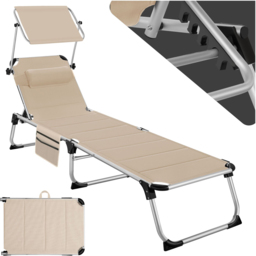 tectake Lorella Beige Aluminium Frame Foldable Sun Lounger - Size: 1 Seater - Cream - Wilko - thumbnail 3