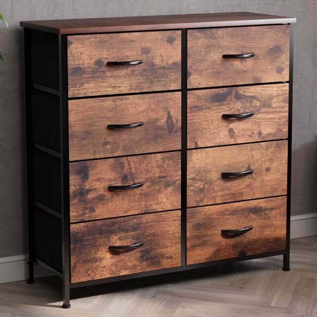 Vida Designs Chorley 8 Drawer Rustic Brown Fabric Chest of Drawer - Wilko - image 1
