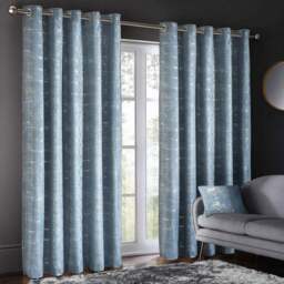 Intimates Warwick Blue Metallic Velvet Eyelet Curtains 168 x 183cm - Size: W 168 x D 183cm - Wilko