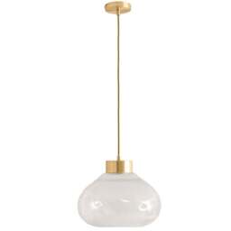 ValueLights Corinne Twill Clear Glass Brushed Gold Capped LED Ceiling Pendant Light - Size: 131.3 x 31.5 x 31.5cm - Wilko