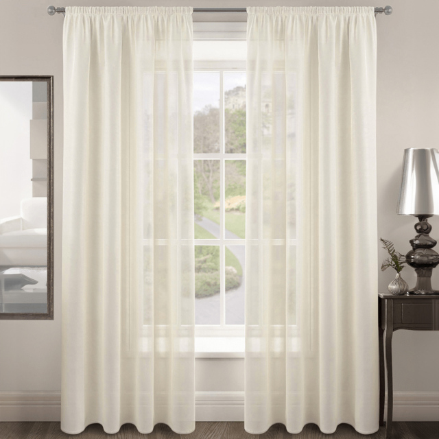 Velosso Riva Plain Cream Slot Top Voile Panel Curtain 150 x 228cm - Size: W 150 x D 228cm - Wilko - image 1