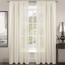Velosso Riva Plain Cream Slot Top Voile Panel Curtain 150 x 228cm - Size: W 150 x D 228cm - Wilko