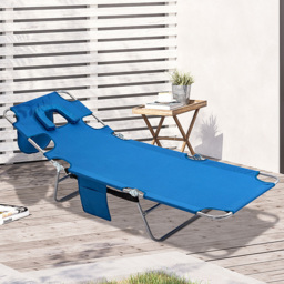 Outsunny Blue 5 Level Adjustable Folding Sun Lounger with Reading Hole - Size: 72 x 11 x 57cm - Wilko - thumbnail 1