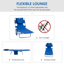 Outsunny Blue 5 Level Adjustable Folding Sun Lounger with Reading Hole - Size: 72 x 11 x 57cm - Wilko - thumbnail 5