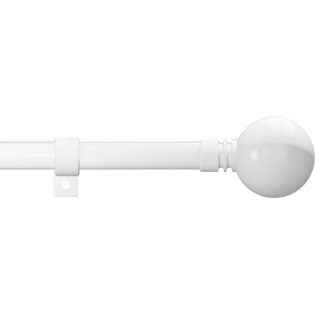 Caecus 120-220cm Extendable Metal Eyelet Painted White Ball Curtain Pole - Size: 120 - 220cm - Wilko - image 1