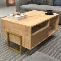 Decorotika Utopie 2 Door 2 Shelf Oak and Rattan Modern Coffee Table - Size: 47 x 90 x 60cm - Multi - Wilko