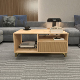 Decorotika Utopie 2 Door 2 Shelf Oak and Rattan Modern Coffee Table - Size: 47 x 90 x 60cm - Multi - Wilko - thumbnail 6