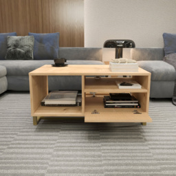 Decorotika Utopie 2 Door 2 Shelf Oak and Rattan Modern Coffee Table - Size: 47 x 90 x 60cm - Multi - Wilko - thumbnail 7