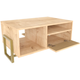Decorotika Utopie 2 Door 2 Shelf Oak and Rattan Modern Coffee Table - Size: 47 x 90 x 60cm - Multi - Wilko - thumbnail 4