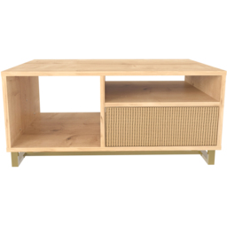 Decorotika Utopie 2 Door 2 Shelf Oak and Rattan Modern Coffee Table - Size: 47 x 90 x 60cm - Multi - Wilko - thumbnail 3