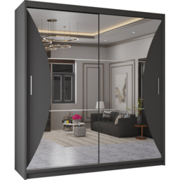 Sliding Wardrobes 4U California 2 Door Grey Curved Mirrored Wardrobe 150cm - Wilko - thumbnail 3