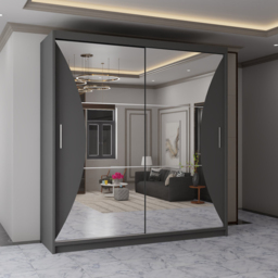 Sliding Wardrobes 4U California 2 Door Grey Curved Mirrored Wardrobe 150cm - Wilko - thumbnail 4