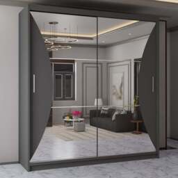 Sliding Wardrobes 4U California 2 Door Grey Curved Mirrored Wardrobe 150cm - Wilko - thumbnail 1