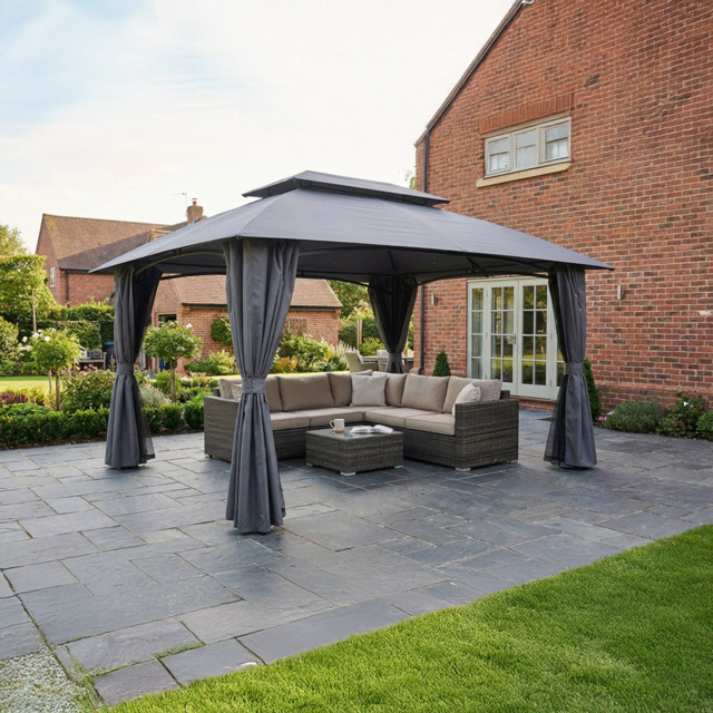 Malay New Hampshire 3 x 4m Grey Polyester and Steel Gazebo - Malay Deluxe - Wilko - image 1