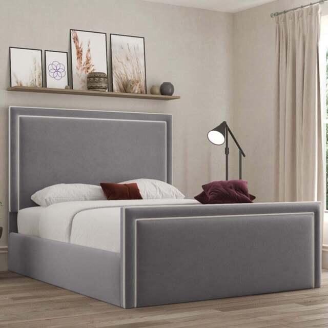 DS Living Verona Small Double Plush Grey Piping Ottoman Bed - Wilko - image 1