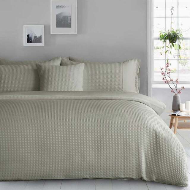Velosso Waffle Double Sage Weave Duvet Set - Green - Wilko - image 1