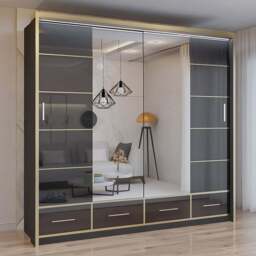 Sliding Wardrobes 4U 2 Sliding Door Black Modern High Gloss Mirrored Wardrobe 203cm - Size: 2 Door - Wilko
